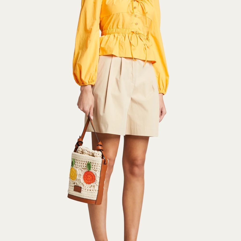 STAUD Cream Crochet Bucket Crossbody with Yellow and Red Fruit Motifs - Picture 5 of 12